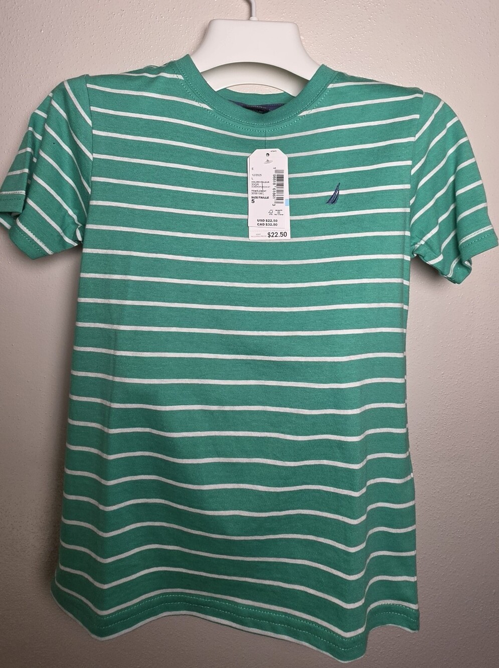 Nautica Green and White Striped Short Sleeve Crewneck Tee